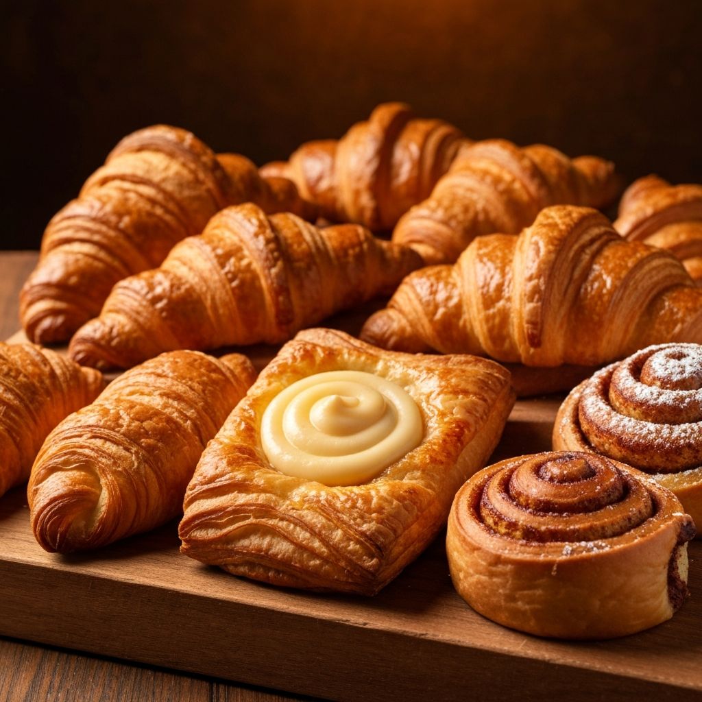 Freshly baked golden croissants and assorted pastries